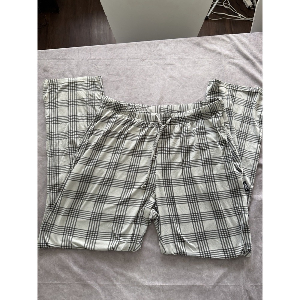 Volcom Lounge Pajama Pants Mens XL Gray Plaid Drawstring Pockets Sleepwear